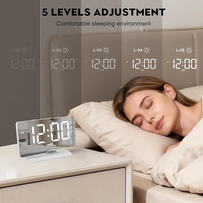 SZELAM Digital Clock,Alarm Clock Bedside,7.3'' Large LED Mirror with Date Display,Dual Alarm with 3 Mode,Brightnee Adjust,DST,Snooze Function,USB C Charging Port,5 Levels Volume for Desk Bedroom Teens