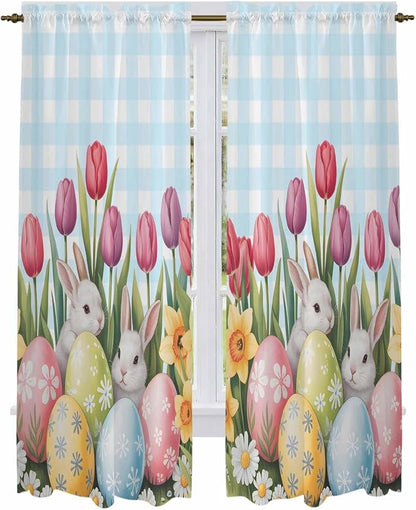 Easter Window Curtains 72 Inch Long 2 Panel Set, Rod Pocket Long Curtains & - Image 2