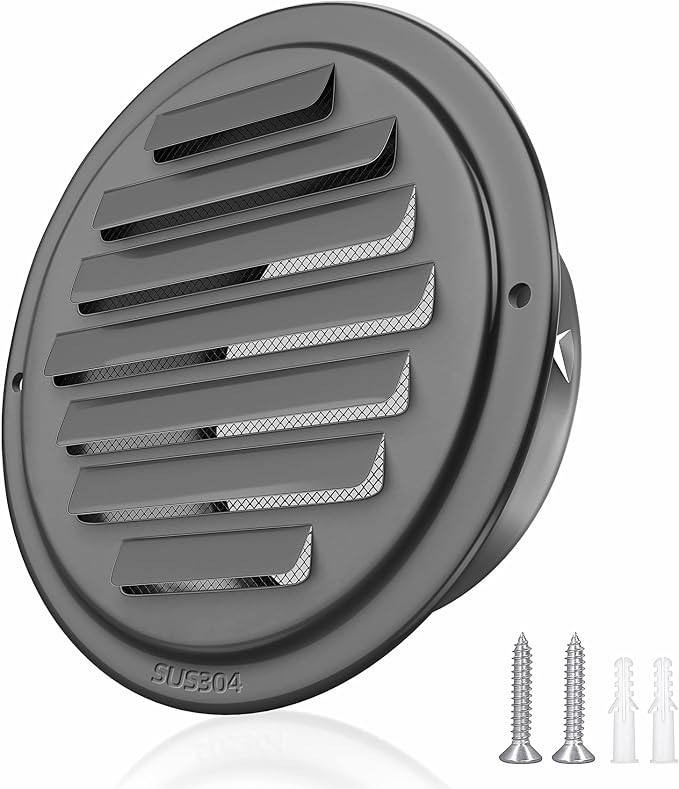 6inch 304 Stainless Steel Air Vents, Louvered Grille Cover Vent Hood Flat by puunkeey