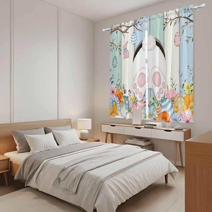 Easter Window Curtains 63 Inch Long 2 Panel Set, Rod Pocket Bedroom Curtains & - Image 4
