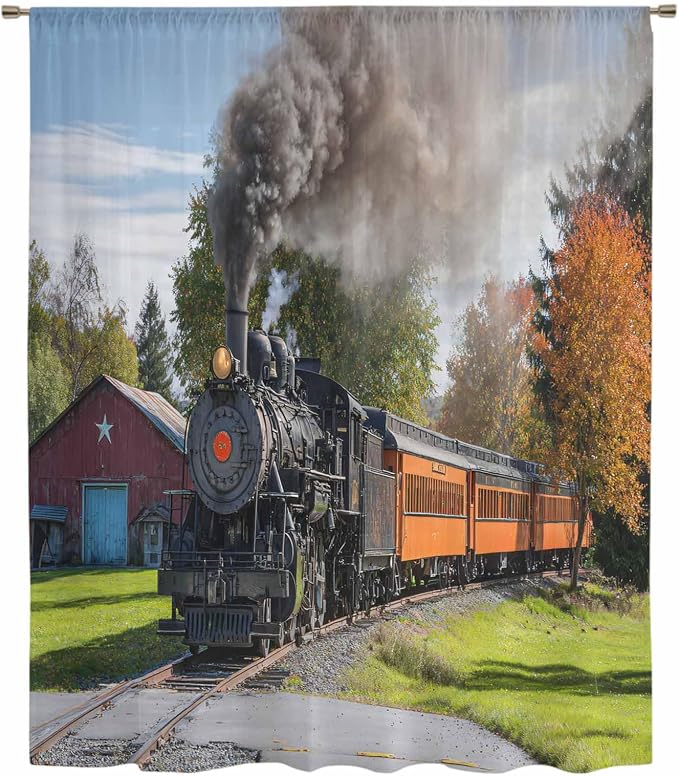 Steam Train Sheer Curtains 72 Inch Length Railroad Country Barn Rustic Trees - Image 6