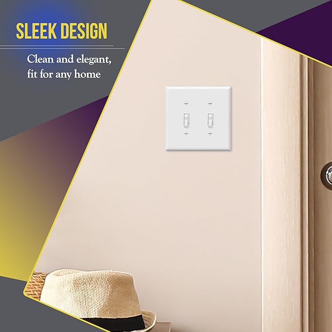 ENERLITES Mid-Size Toggle Light Switch Wall Plate, Midway Size 2-Gang 4.88" x 4.92", Unbreakable Polycarbonate Thermoplastic, UL Listed, 8812M-W-5PCS, White (5 Pack)