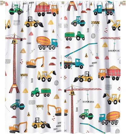 Construction Window Curtains, Kids Cartoon Construction Machines Building Hand by SHElifestyle