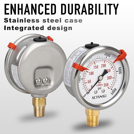 0 to 5000 Psi Hydraulic Pressure Gauge, Glycerin Liquid Filled, 2.5 inch Dial - Image 3
