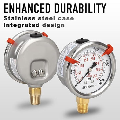 0 to 5000 Psi Hydraulic Pressure Gauge, Glycerin Liquid Filled, 2.5 inch Dial - Image 3