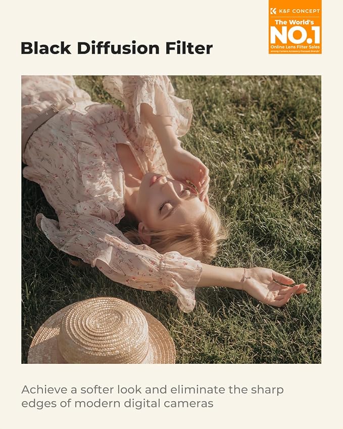 K&F CONCEPT 95mm Black Diffusion 1/4 Filter Mist Cinematic Effect Filter - Image 2