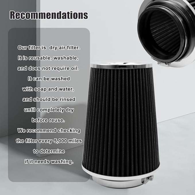RYANSTAR 102mm 4" High Flow Round Tapered Cone Cool Air Filter Cleaner - Image 6