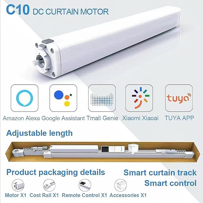 TIPIACE Rechargeable Motorized Curtain tracks to Remote Control Ceiling Mount Electric Retractable Curtain Rail Compatible with Alexa Google Home via Hub (L 94-177 inch OR 240cm - 450cm)