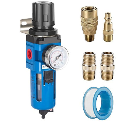 NANPU 3/8" NPT Compressed Air Filter Regulator Combo Piggyback, 5 Micron Brass by NANPU