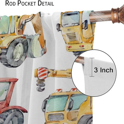 Kids Excavator Curtains, Retro Truck Tractor Machinery Construction Vehicle - Image 6