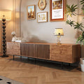 Pajiasen 94.48″ Mid Century Modern Walnut TV Stand with Grille Doors, Storage Cabinets,Entertainment Center for TVs Up to 80",Media Console for Living Room or Bedroom