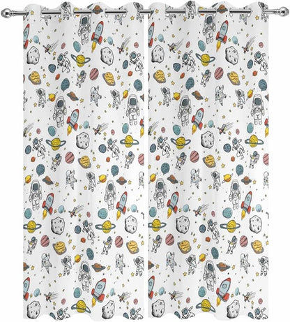 Cartoon Space Outdoor Curtains for Patio Astronauts Spacecraft Rockets - Image 9