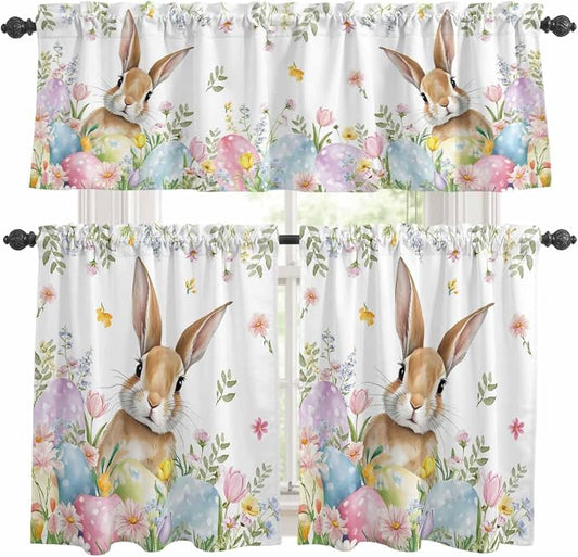 Kitchen Curtains Tiers and Valance Set of 3, Easter Light Filtering Window by Anzona