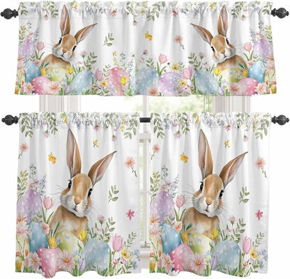 Kitchen Curtains Tiers and Valance Set of 3, Easter Light Filtering Window by Anzona