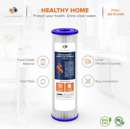 Aquaboon 20 Micron Pleated Sediment Filter Cartridge 10" x 2.5" Whole House - Image 4