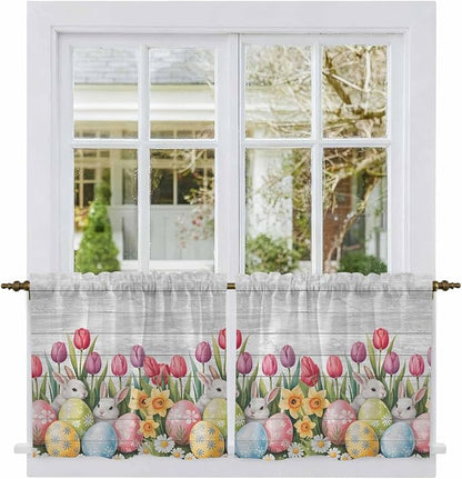 Easter Kitchen Tier Curtains 24 Inch Long 2 Panel Set, Rod Pocket Cafe Small - Image 2