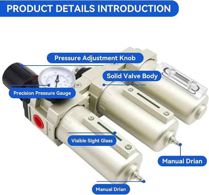 1/2" NPT Industrial Grade 3 Stage Air-Dryer-for-Compressor, Manual Drain - Image 4