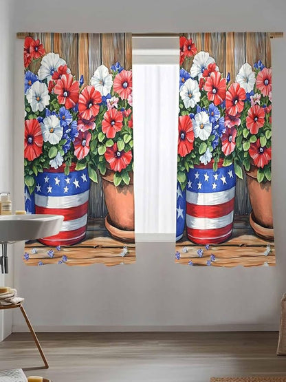 Sheer Curtains 72 Inches Long, Retro Independence Day Flag Wood Grain Privacy - Image 5