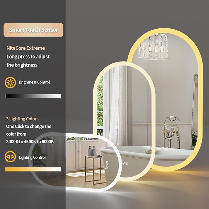 LUVODI Smart LED Bathroom Mirror: 35”x24” Large Wall Mounted Oval Vanity Mirror - Image 5
