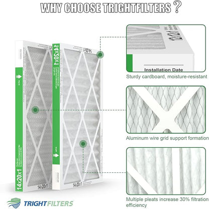 14x20x1 Air Filter 4 Pack, Durable MERV 8 Pleated Home HVAC AC Furnace Filters - Image 3