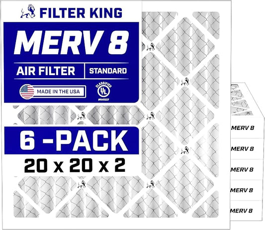 Filter King 20x20x2 Air Filter | 6-PACK | MERV 8 HVAC Pleated A/C Furnace by FilterKing