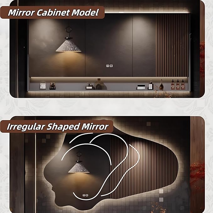 Bathroom Floating Vanity - Smart Defogging LED Lamp & Bathroom Vanities with Tops | Innovative Door Panel Design & Motion Sensor Light, Concealed Handle (B, 60IN)
