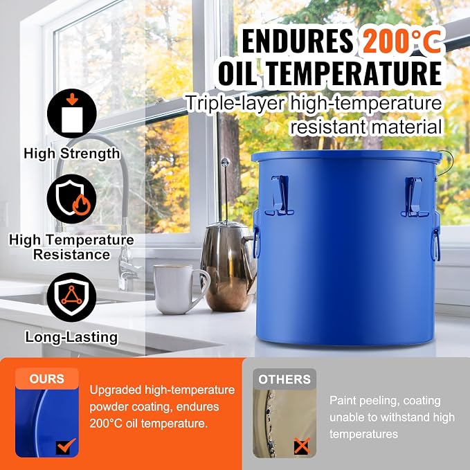 VEVOR Fryer Grease Bucket, 10 Gal Oil Disposal Caddy Carbon Steel Fryer Oil - Image 3