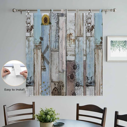 Blue Grey Wooden Bedroom Curtains 72 Inch Length, Window Curtains Tab Top - Image 4