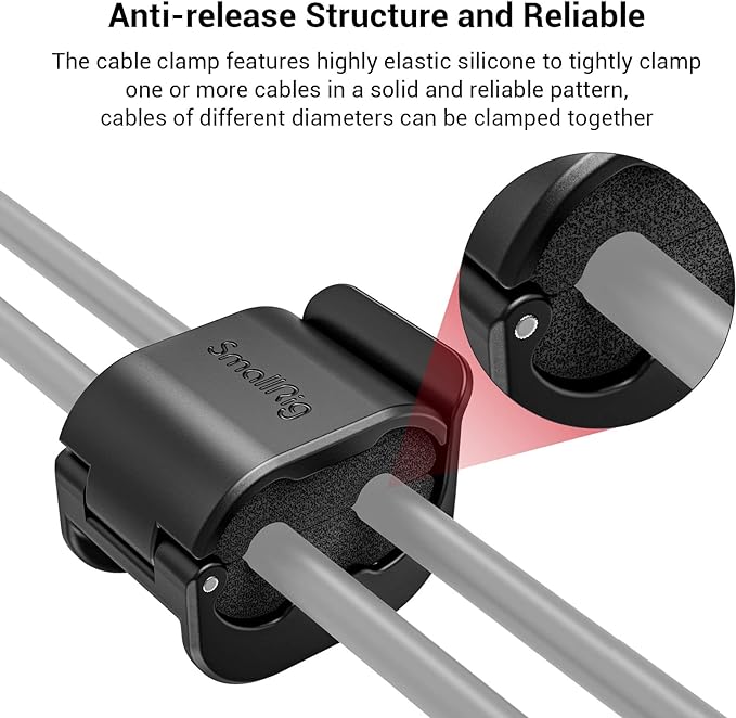SmallRig Camera Clamp (4 pcs) for HDMI/SDI/Microphone Cable, DSLR Camera Cable Lock Mount Support 2-7mm