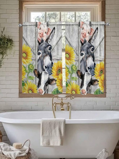 Farmhouse Kitchen Curtains 54 Inches length, Watercolor Sunflowers Animals - Image 7