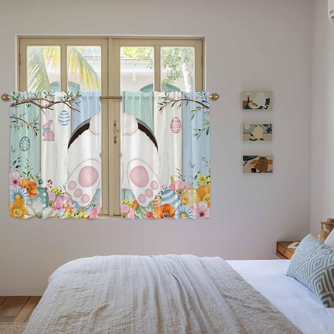 Easter Kitchen Curtains 54 Inch Long 2 Panel Set, Rod Pocket Window Curtains - Image 4