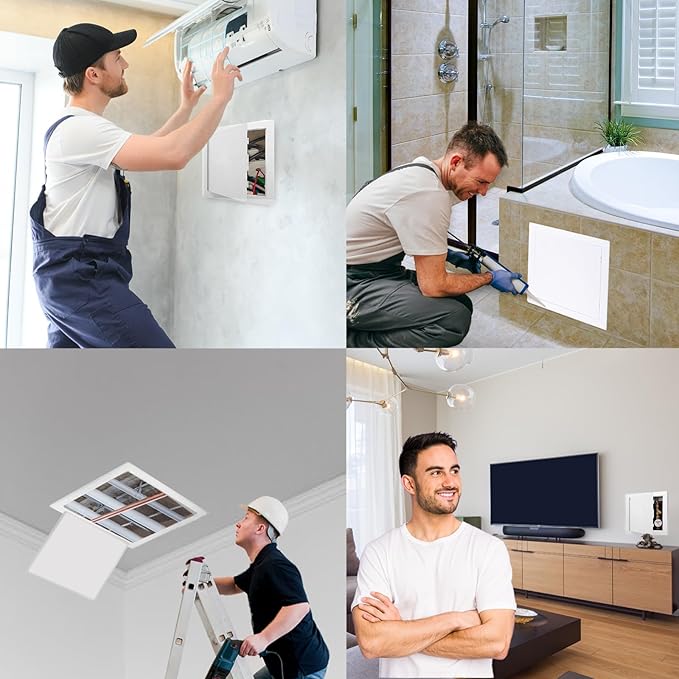 Morvat Access Panel 12x12 Inch for Drywall & Ceiling with Door, Heavy-Duty Durable ABS Plastic & Easy Install Access Box, Wall Hole Cover Plate for Plumbing & Electrical Cables & Wiring, White, 4 Pack