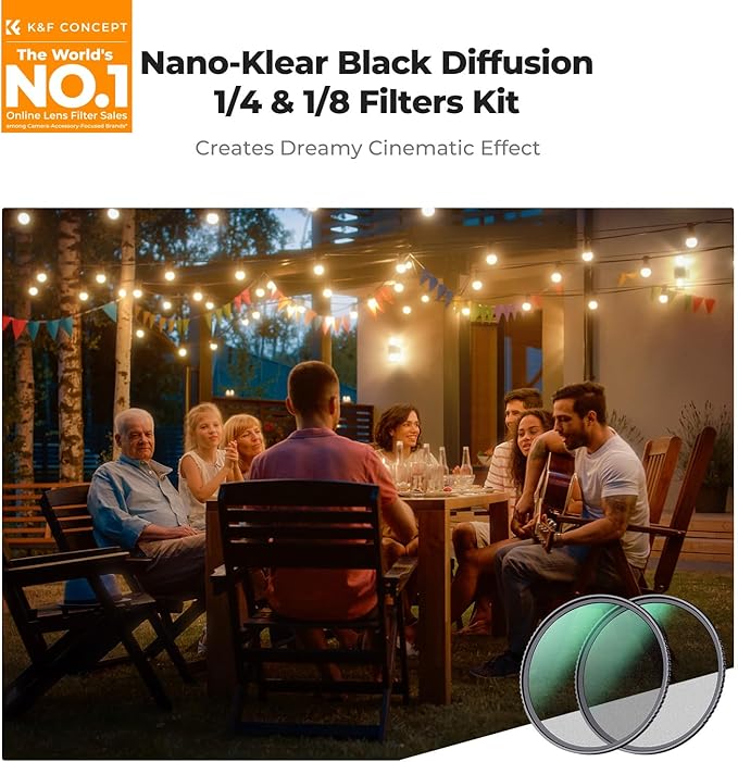 K&F CONCEPT 62mm Black Diffusion 1/4 & 1/8 Filters Kit Mist Cinematic Effect - Image 2