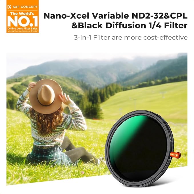 K&F CONCEPT 58mm Black Diffusion Mist Effect 1/4 & Variable ND2-32 & Circular - Image 2