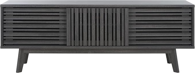 SAFAVIEH ESMA TV Stand for up to 65" Flatscreen – Distressed Black, Sliding Doors with Interior Storage, Entertainment Media Console (MED9640E)
