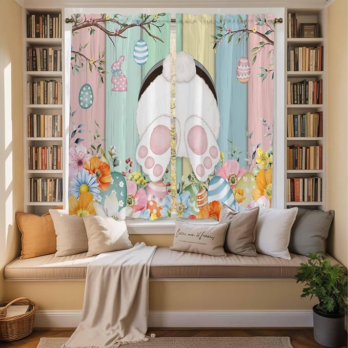 Easter Window Curtains 63 Inch Long 2 Panel Set, Rod Pocket Bedroom Curtains & - Image 3