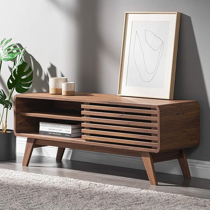 mopio Ensley TV Stand, Mid Century Modern for 55/60/65 inch TV, Farmhouse TV Stand, Entertainment Center with Storage, TV and Media Console for Living Room (Walnut, 46")
