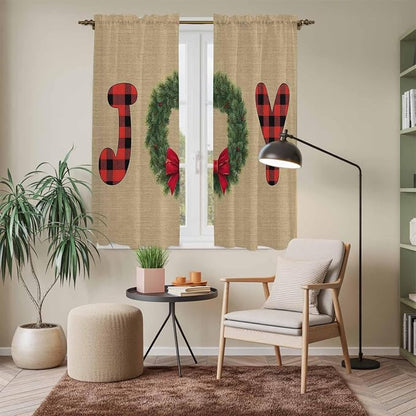 Red Green Christmas Window Curtains 63 Inch Long 2 Panel Set, Rod Pocket - Image 7