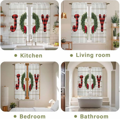 Christmas Wreaths Window Curtains 63 Inch Long 2 Panel Set, Rod Pocket Bedroom - Image 8