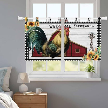 Farmhouse Rooster Kitchen Curtains 36 Inch Length, Small Window Curtains Tab Top - Image 9