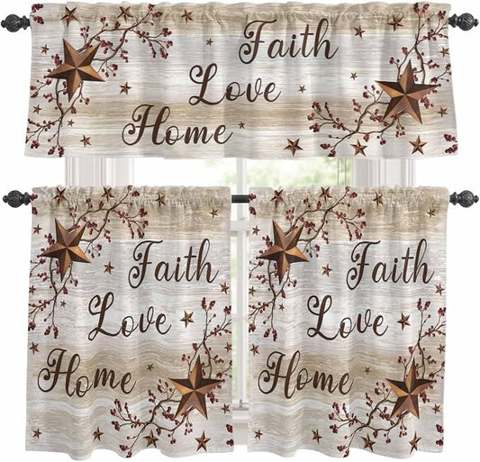 Kitchen Curtains Tiers and Valance Set of 3, Texas Star Brown Light Filtering by Anzona