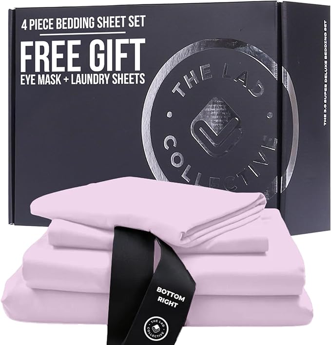 THE LAD COLLECTIVE 3.0 King Bedding Set - 4-Piece Bedset w/Fitted Sheet, Top Sheet & 2 Standard Pillowcases [Duvet Not Included] - Bamboo-Cotton - Grand Canyon Collection Soft Pink