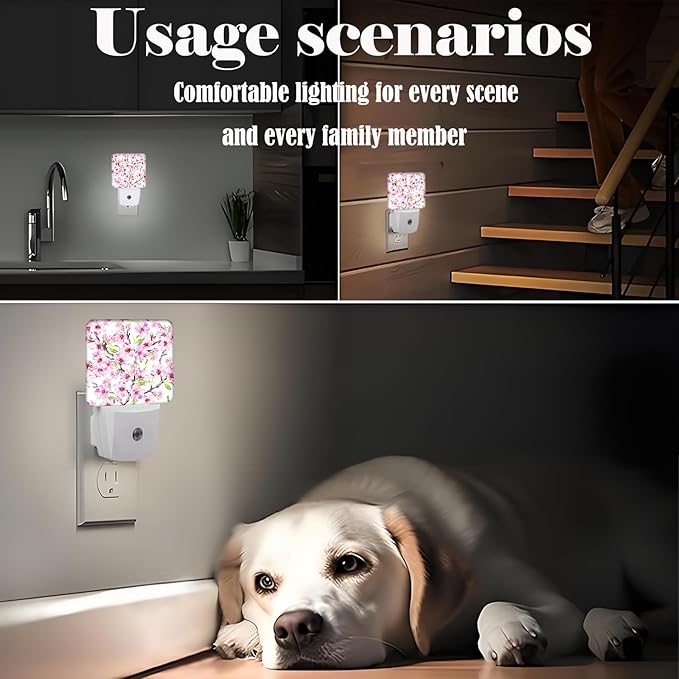 FSHVQKD Spring Flowers Blossom Night Light,Plug Into Wall for Boys Girls Bedroom Decorative Square Night Light Lamp 0.5w Sleep Friendly