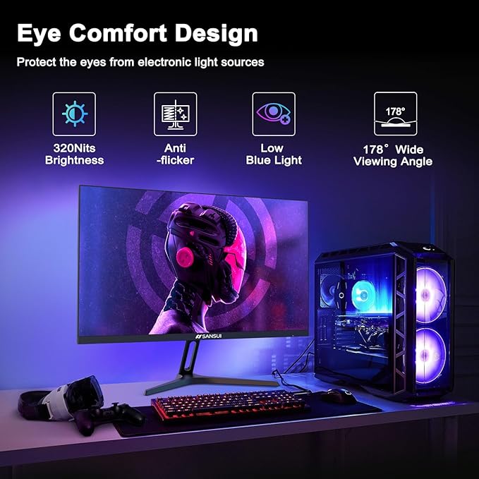 SANSUI 27 Inch WQHD 2560 x 1440 IPS Gaming Monitor, 200Hz 180Hz 1ms Computer Monitor, DP 1.2 x2 | HDMI 2.0 x2 | VESA Mount, 120% sRGB HDR Eye Care Metal Stand (DP Cable Included)