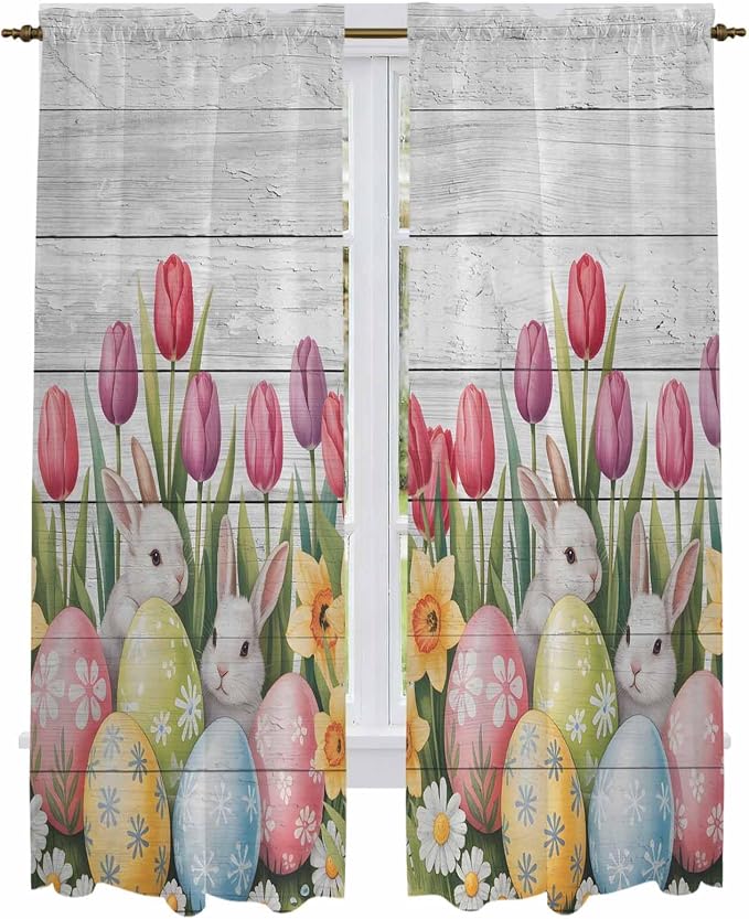 Easter Window Curtains 72 Inch Long 2 Panel Set, Rod Pocket Long Curtains & - Image 2