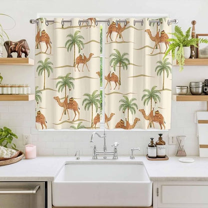 2 Panel Kitchen Cafe Curtains, Date Coconut Tree Sunlight Filtering Nature Air - Image 2
