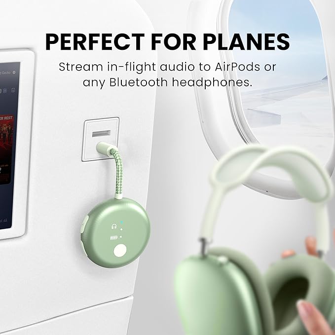 Avantree SoundJet R1 – 25Hr Airplane Bluetooth Adapter for All AirPods (Pro/Max) with Qualcomm Chipset & aptX Adaptive, Wireless Audio Transmitter for Flight Travel, Works with Bose & Other Headphones
