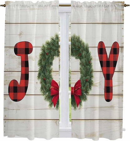 Christmas Wreaths Window Curtains 63 Inch Long 2 Panel Set, Rod Pocket Bedroom - Image 2