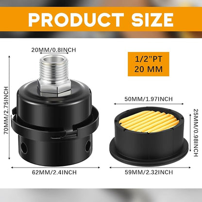 4 Pack Air Compressor Silencer, 1/2'' Air Compressor Intake Filter Silencer and - Image 2