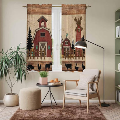 Brown Farmhouse Kitchen Curtains, Vintage Country Animals Wooden Grain Light - Image 7